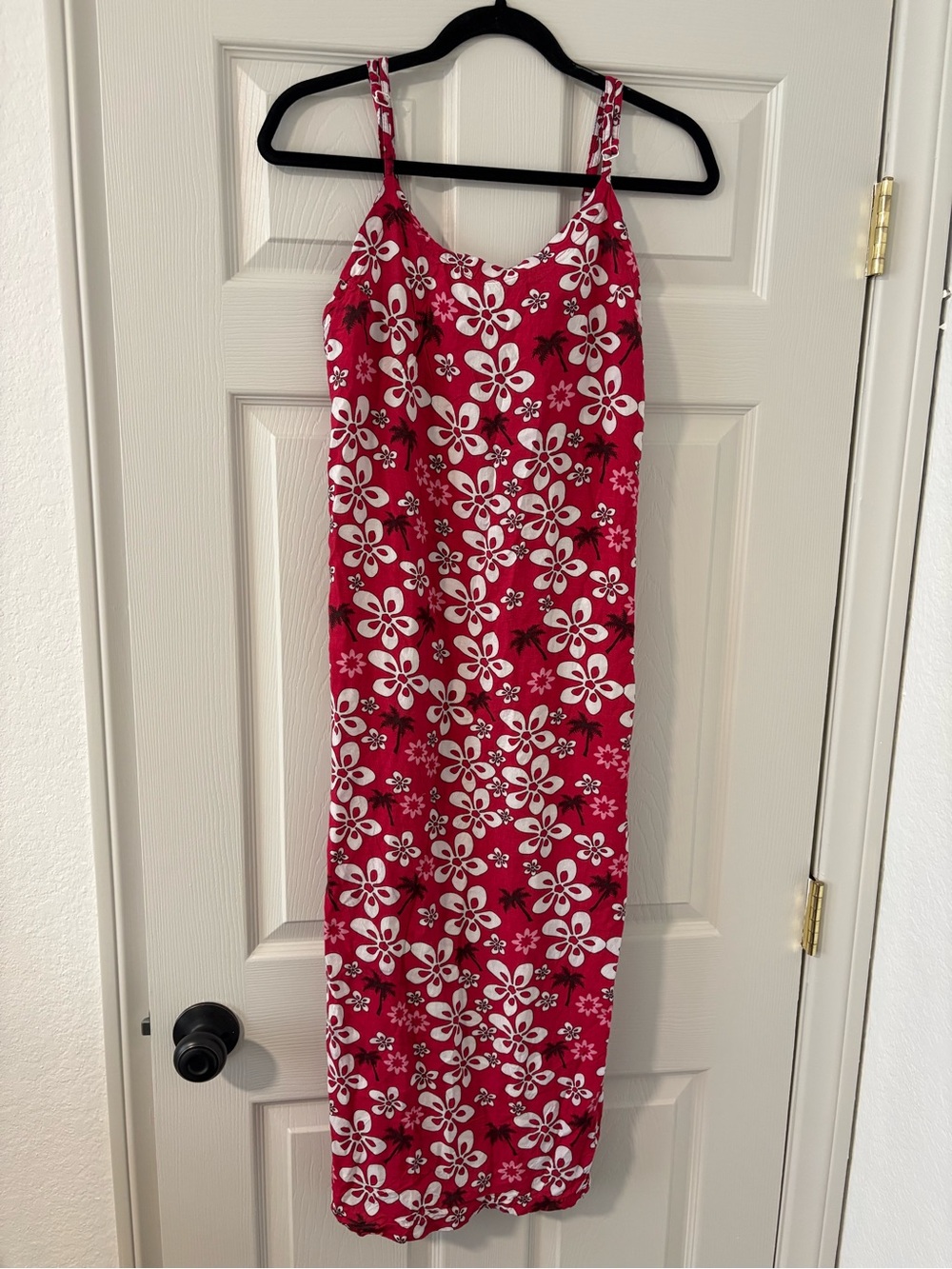 Vintage Y2K 90s Red Hawaiian Maxi Dress Size Small Hibiscus White Long Retro